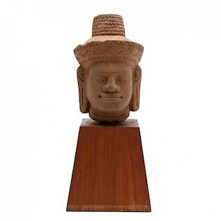 Sandstone Carved Dvarapala Head