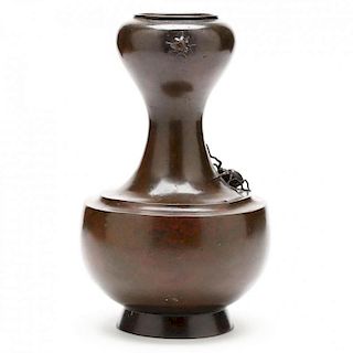 Japanese Meiji Period Bronze Vase with Spider