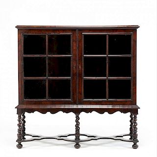 English William and Mary Revival Inlaid Bookcase on Stand