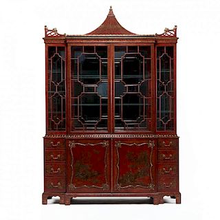 Chinese Chippendale Style Chinoiserie Decorated Cabinet