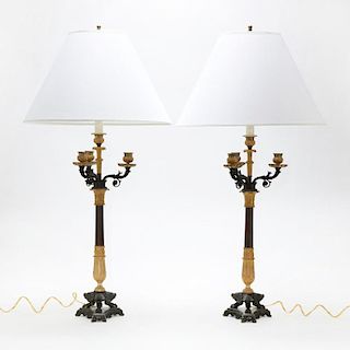 Pair of French Empire Gilt Bronze Lamps