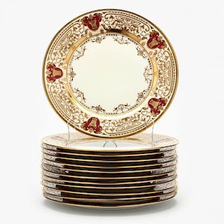 Set of Twelve Dresden Gilt Decorated Dinner Plates
