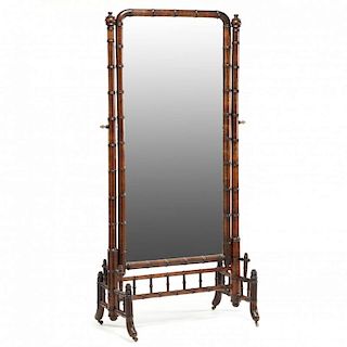 Antique French Faux Bamboo Cheval Mirror