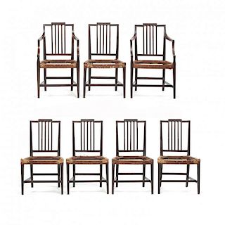Set of Seven Italian Neoclassical Dining Chairs