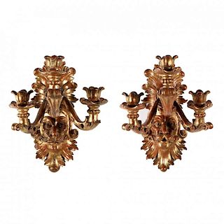 Pair of Italian Baroque Style Gilt Wood Wall Appliques