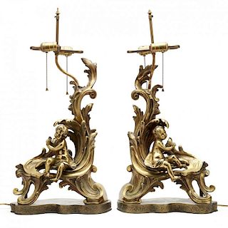 Pair of Antique French Brass Figural Chenets