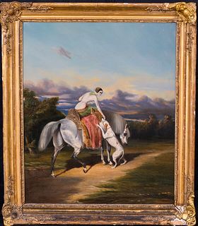 RIDING HER HORSE OIL PAINTING