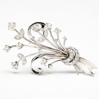 Vintage 18KT White Gold and Diamond Brooch, Chas. S. Crossman & Co.