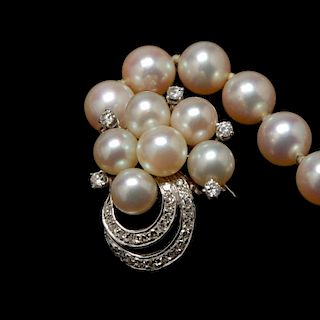 14KT Cultured Pearl and Diamond Lariat, signed