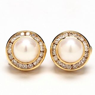 18KT Pearl and Diamond Earrings
