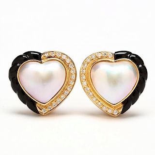 14KT Mabe Pearl, Diamond, and Onyx Earrings