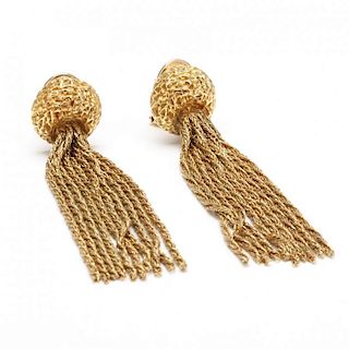 Pair of 18KT Gold Tassel Earrings, Cheany