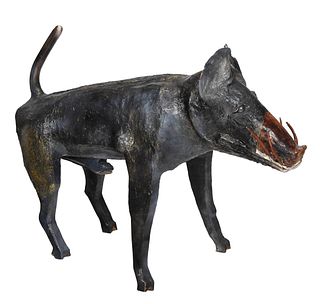 Large Folk/Outsider Art Carved and Painted Boar Statue