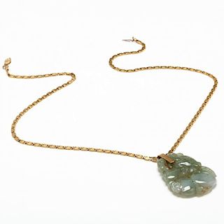 High Karat Gold Necklace with Jade Pendant