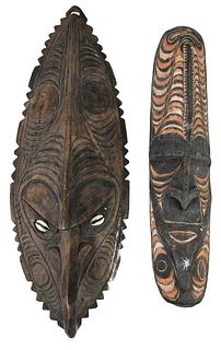 Two Papua New Guinea Carved Wooden Asmat Masks