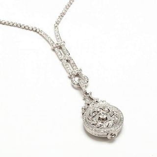 Edwardian Platinum and Diamond Watch Pendant Necklace, Tiffany & Co.