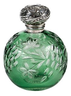 British Green Cut to Clear Glass Perfume Bottle