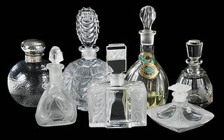 Seven Clear Glass Perfumes And Atomizers