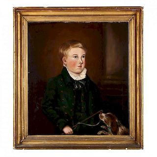 American School Portrait of a Young Boy with Dog