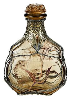 Emile Galle Enameled and Engraved Perfume Bottle