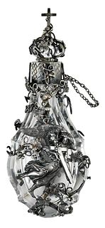 French Silver Openwork and Rock Crystal Perfume Bottle