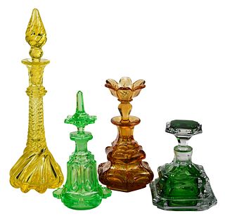 Four Molded and Cut Glass Colored Perfumes