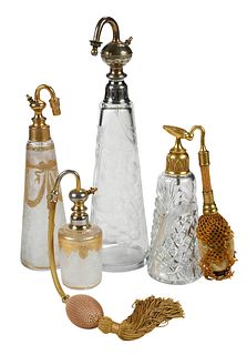 Four Gilt, Etched, and Cut Glass Atomizers