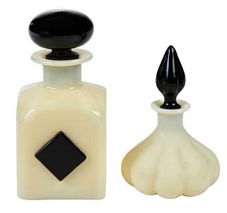 Two Steuben Ivory Glass and Mirror Black Perfumes