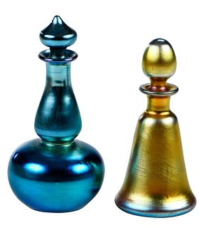 Two Steuben Aurene Glass Miniature Perfume Bottles