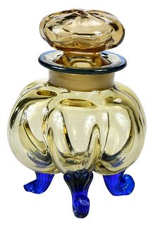 Steuben Amber and Flemish Blue Glass Cologne Bottle