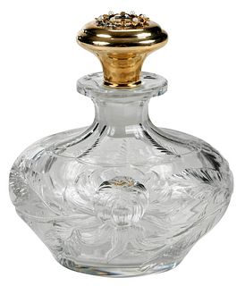 Thomas Hawkes Gravic Glass and 14kt Gold Perfume Bottle