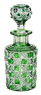 Green Cut to Clear Cut Glass Perfume Bottle