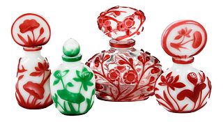 Four Chinese Peking Glass Perfume Bottles