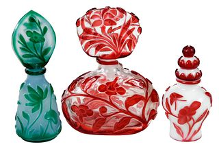 Three Chinese Peking Glass Perfume Bottles