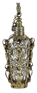 Austria Hungary Gilt Silver and Glass Perfume Bottle