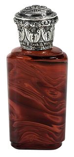 Bohemian Lithyalin Glass and Silver Scent Bottle