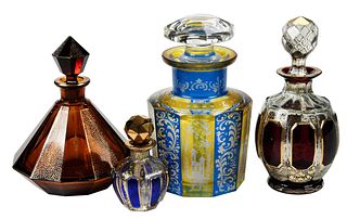 Four Bohemian Glass Perfume Bottles