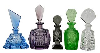 Five Czech Cut Glass Perfume Bottles