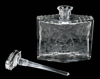 Czech Cut and Engraved Glass Perfume Bottle