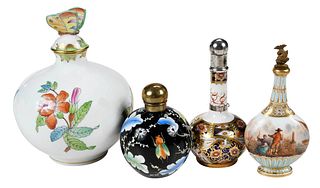 Four Continental Porcelain and Glass Perfume Bottles