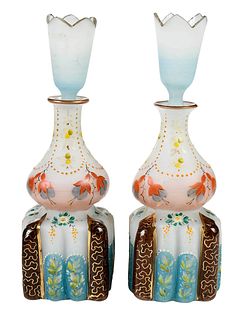 Pair of Frosted Glass Enameled Perfume Bottles