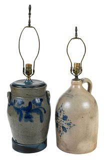 Two Cobalt Blue Decorated Stoneware Vessels