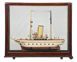Painted Model Ship "Splendor" Steamboat in Case