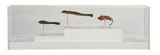 Three Ice Fishing Decoys, Frog, Tadpole, and Mouse 