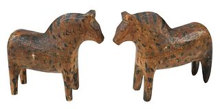 Near Pair of Carved and Painted Swedish Dala Horses
