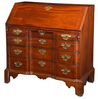 New England Chippendale Mahogany Block Front Desk
