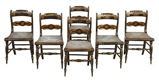 Six Classical Painted Rush Seat Chairs