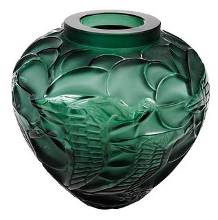 Lalique ?Courlis? Green Glass Vase