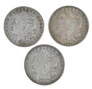 Three Rolls 1921 Silver Morgan Dollars 
