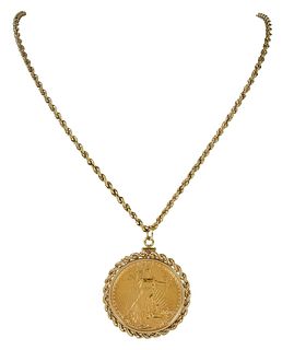 1914-S St. Gaudens Gold Double Eagle Coin, Chain 